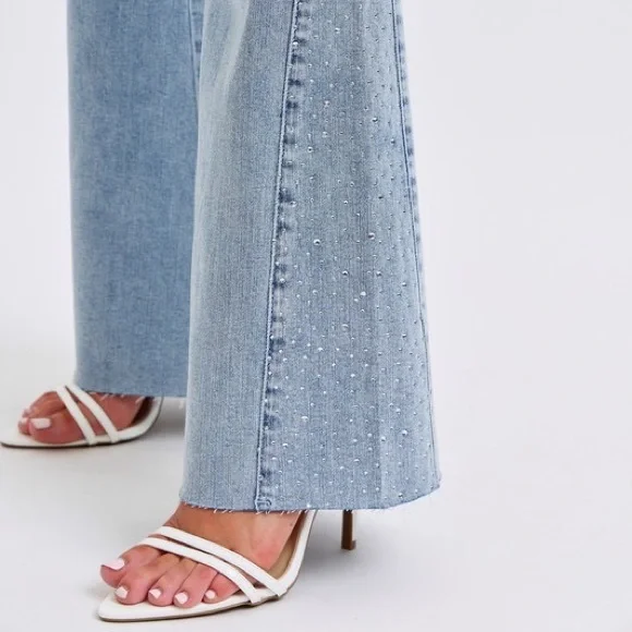 Judy Blue Full Size Mid Rise Rhinestone Side Panel Detail Flare Jeans Plus Size - Picture 9 of 15
